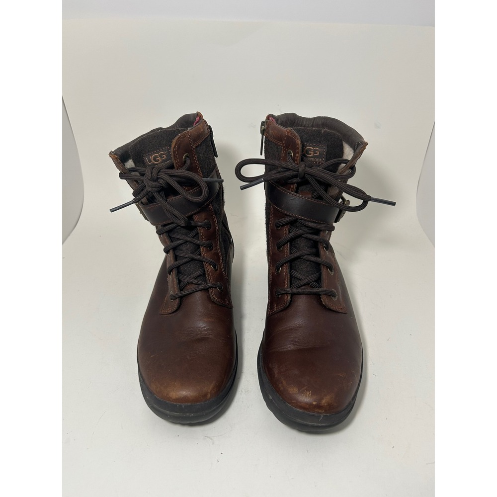 UGG Simmens Dark Brown Leather Waterproof Combat Boots 1005264 Womens 7